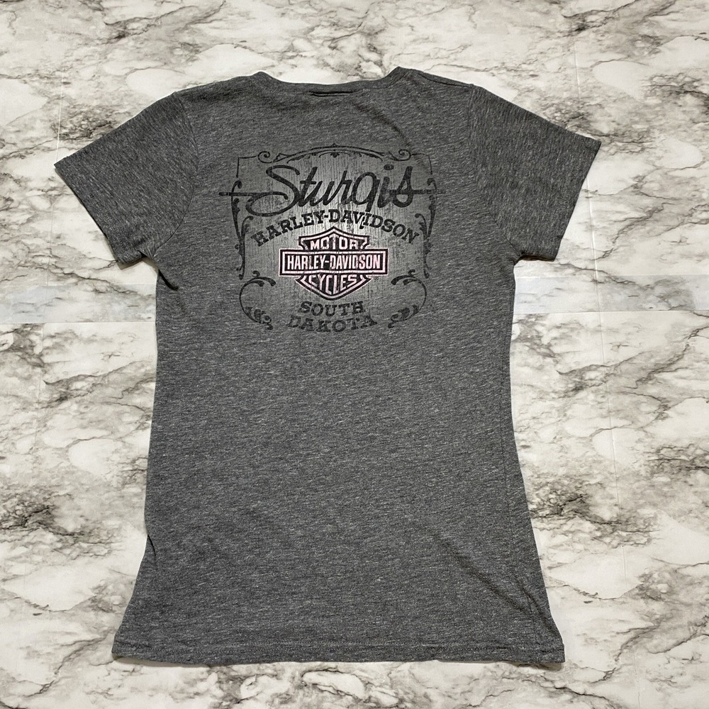 Harley Davidson STURGIS SOUTH DAKOTA Women's T Shirt Size S Gray Chest 16" L 26" - Picture 7 of 10